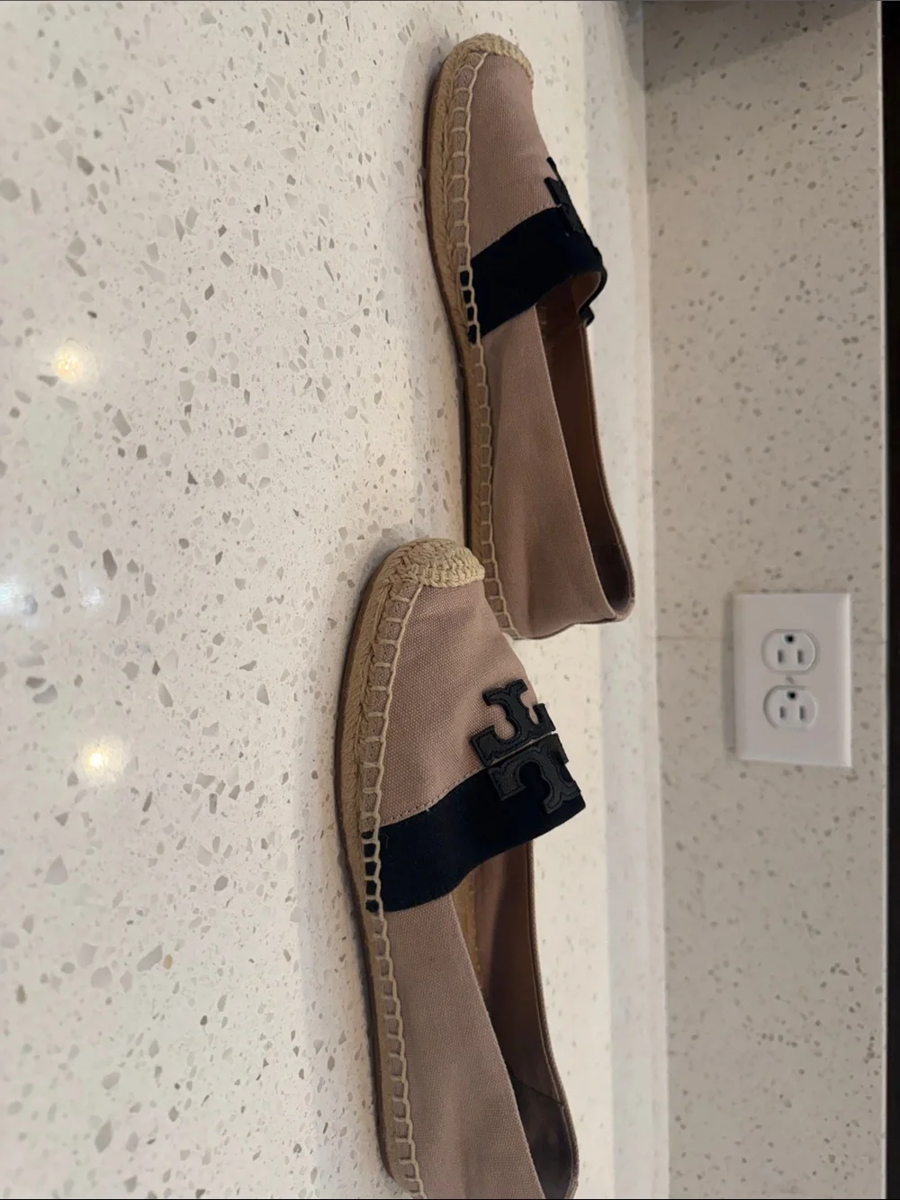 Tory Burch Ines Canvas Espadrille Flats Black and Cream